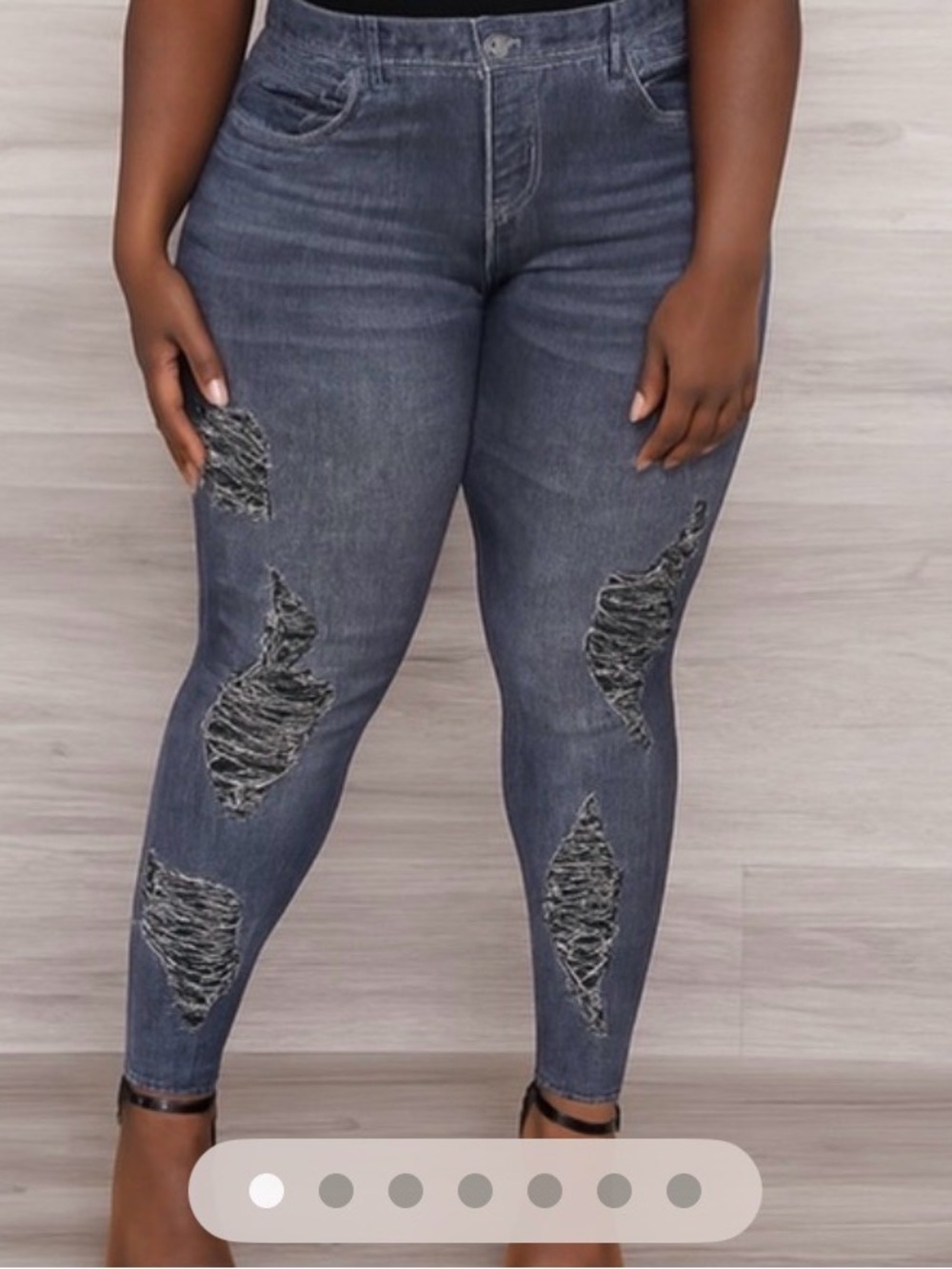 OPPA! Faux Denim Distressed Leggings Gray Plus Size 1X/2X - Picture 3 of 8